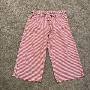 Michael Kors Striped Linen Wide Leg Cropped Pant Size 12 High Rise Beachy Resort